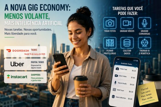 NOVOS “BICOS” SEM CARRO: COMO A IA ESTÁ CRIANDO UMA NOVA ERA DA GIG ECONOMY NOS EUA 2 Plataformas como DoorDash, Uber e Instacart já começam a remunerar usuários por tarefas ligadas ao treinamento de sistemas de IA