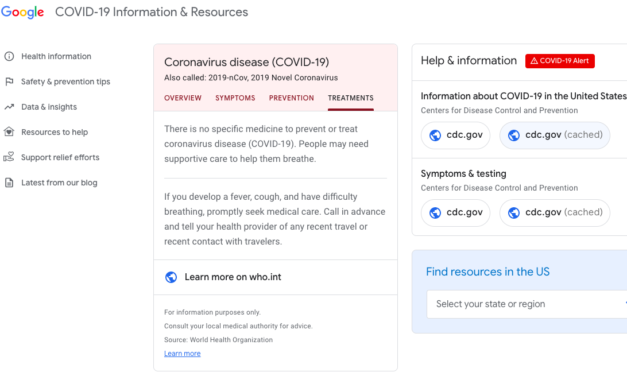 Google Tarda um Pouco, mas Lança a Página de Pandemia do Coronavírus