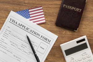 visa application composition with american flag