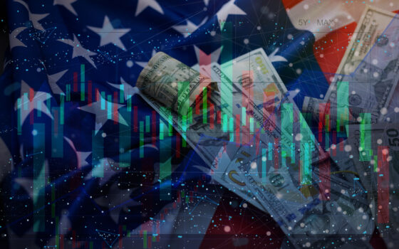 stock market chart american flag background