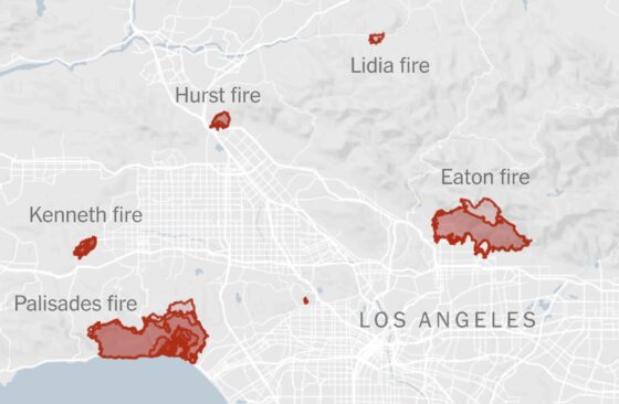 Image Incendios em LA Mapa dos Distintos Incendios no Condado de Los Angeles